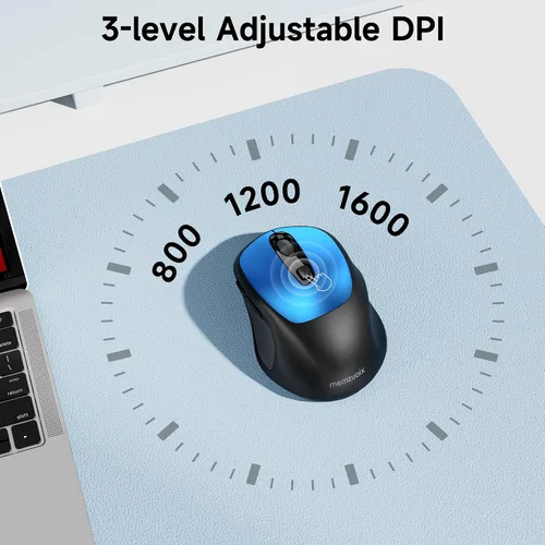Vista 8 de memzuoix Wireless Mouse, 2.4GHz Nano Receiver, 3 DPI Levels (800/1200/1600), 6 Buttons, Compatible with PC/Mac/Laptop (Blue)