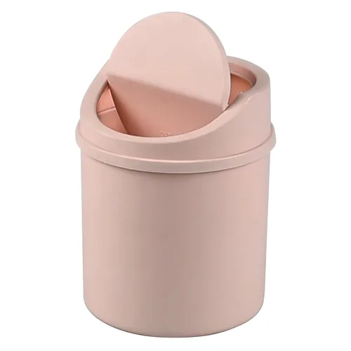 Vista 11 de Mini basurero de escritorio de plástico de 2 L, pequeño bote de basura con tapa giratoria, color gris