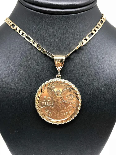 Vista 4 de Fran & Co. Cadena Colgante Moneda Mexicana Centenario Mexicano Moneda 50 Pesos Chapado en Oro 26", Metal