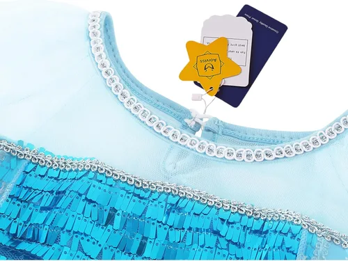 Vista 5 de Aoiviss Vestido de princesa Elsa para niñas, disfraz de Frozen para fiesta de cumpleaños de Halloween