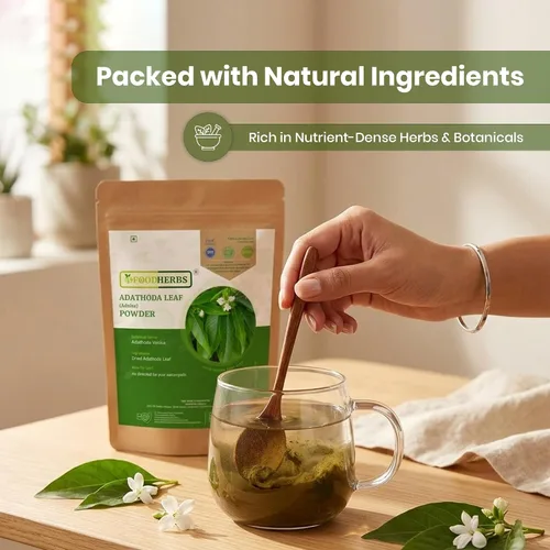 Vista 2 de Foodherbs Adathoda Powder (Adhatoda Vasica/Adulsa), 200g (0.44 lb) Polvo de hojas de hierbas 100% puro Sin aditivos ni conservantes Polvo