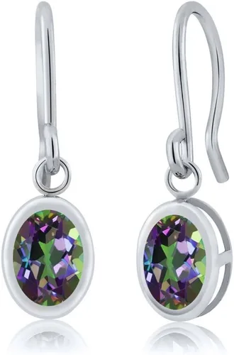 Vista 101 de Gem Stone King Aretes colgantes de plata de ley 925 de 0.276 x 0.197 in con piedra natal ovalada de alambre francés para mujer