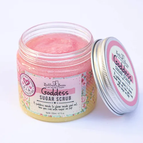 Vista 7 de Bella & Bear Goddess Sugar Scrub - Exfoliante 3 en 1, exfoliante corporal y gel de baño Vegano, felicidad libre de crueldad para una piel sedosa
