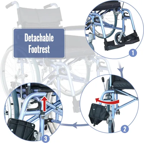 Vista 4 de Medwarm Silla de ruedas manual multifuncional de aluminio, sillas de ruedas para adultos, silla de ruedas acolchada plegable con ruedas