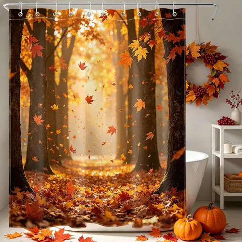 Vista 29 de LB Cortina de ducha espeluznante de Halloween, lindo fantasma en flores, árbol negro, luna llena, cortinas de ducha para baño, tela de poliéster