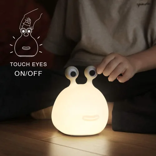 Vista 3 de Slug - Luz nocturna para niños, lámpara de silicona recargable por USB, lindas lámparas de animales con control táctil y temporizador y regulable