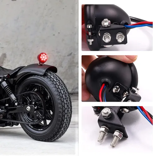 Vista 6 de Luz trasera LED para motocicleta, lente ahumada, luz de conducción LED redonda, lámpara de freno para motocross, motocicleta (negro)