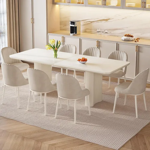 Vista 7 de Guyii Mesa de comedor grande blanca de 79 pulgadas para 8 mesas de comedor modernas de 8 plazas, mesa rectangular Kichen para comedor, restaurante