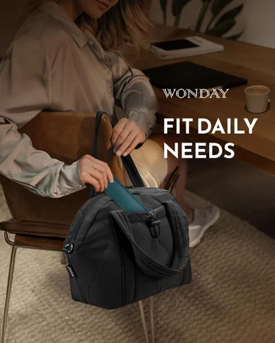Vista 3 de WONDAY Bolsas de almuerzo aisladas para mujer, bolsa de almuerzo acolchada negra de 12 litros con correa para el hombro, impermeable, a prueba