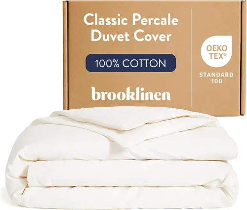 Vista 11 de Brooklinen Funda de edredón de percal de lujo, 100% algodón, fresca, nítida, lazos de esquina extralargos, cierre de botones, suave y transpirable