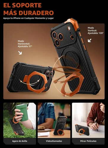 Vista 4 de SUPCASE Funda para iPhone 17 Pro Max con función atril (agarre de unicornio escarabajo), cubierta de control de cámara, compatible con MagSafe