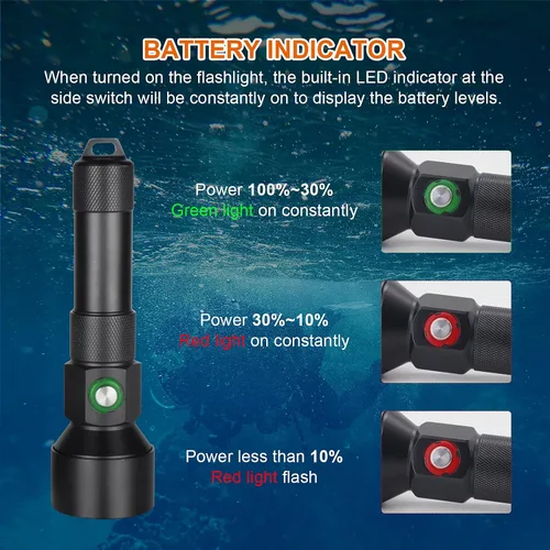 Vista 3 de ND22 - Linterna compacta de buceo, 1300 lúmenes, luz de buceo 8° Narrow Focused Beam, 3 Lighting Modes, 4 Hours Runtime, IP68 Waterproof, for
