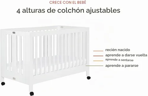 Vista 3 de Babyletto Maki Cuna plegable portátil 2 en 1 de tamaño completo con kit de conversión de cama para niños pequeños en blanco, certificado Greenguard