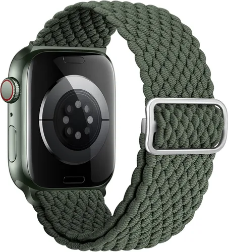 Vista 2 de Qimela - Correa elástica Solo Loop compatible con Apple Watch de 49 mm, 46 mm, 45 mm, 44 mm, 42 mm, 41 mm, 40 mm y 38 mm, correa trenzada Verde