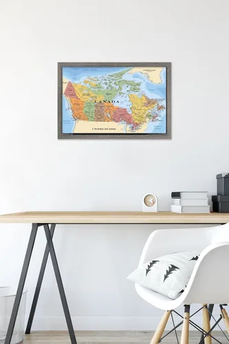 Vista 6 de Trends International Map - Póster de pared de Canadá de 14.725 x 22.375 pulgadas, versión con marco en color madera rústica