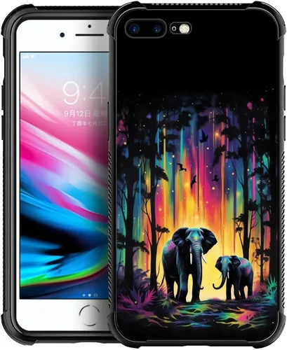 Vista 29 de Funda compatible con iPhone 8 Plus, diseño de elefantes africanos para iPhone 7 Plus, diseño de patrón a prueba de golpes, antiarañazos, carcasa