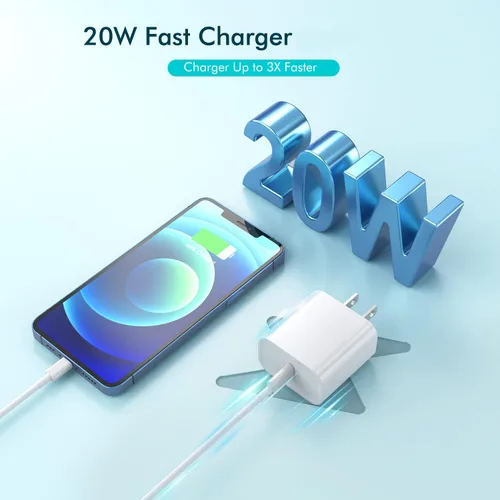 Vista 2 de Cargador para iPhone de carga rápida, paquete de 2 bloques de adaptador de cargador de pared USB C de 3 metros con cable USB C a Lightning de carga