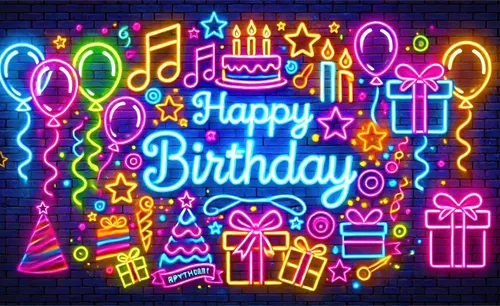 Vista 3 de HOMETITUTE Cartel de neón para fiesta de cumpleaños que brilla en la oscuridad, telón de fondo de fotografía de fiesta de cumpleaños neón para niños