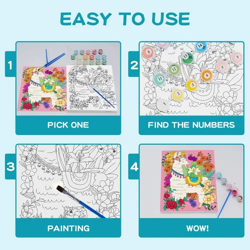 Vista 3 de Kit de pintura por números para niños de 8 a 12 años, lienzo enmarcado de 10 x 8 pulgadas con 17 macetas de pintura acrílica y 6 pinceles