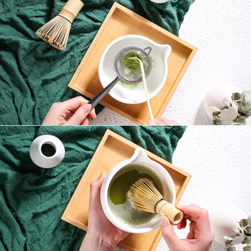 Vista 5 de ZENRC Kit de Ceremony Matcha – Batidor tradicional de bambú (Chasen) Scoop (Chashaku) Chawan Bowl con boquilla de vertido, soporte para batidor