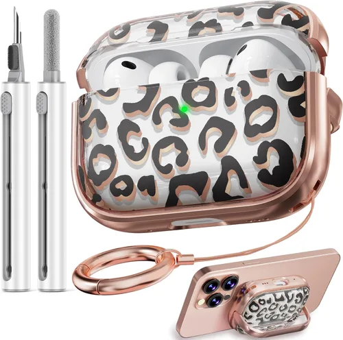 Vista 24 de Inesore Funda con bloqueo de seguridad para AirPods 4 2024, bonita funda floral para AirPod de 4ª generación para mujeres con kit limpiador