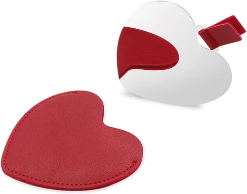Vista 8 de Espejo compacto de acero inoxidable, espejo de bolsillo inastillable en forma de corazón con funda de piel sintética, mini espejo irrompible