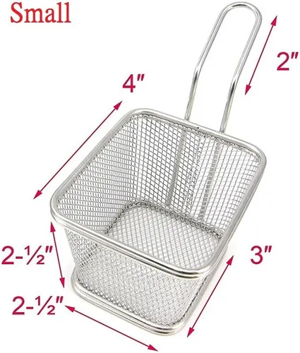 Vista 6 de Mini cesta cuadrada de acero inoxidable, soporte para papas fritas, mesa de comida frita (pequeña 4 pulgadas)