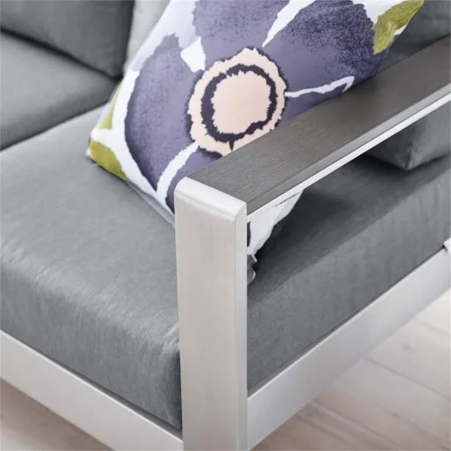 Vista 8 de Modway Sofá de aluminio y tela para patio al aire libre Shore en plata/gris