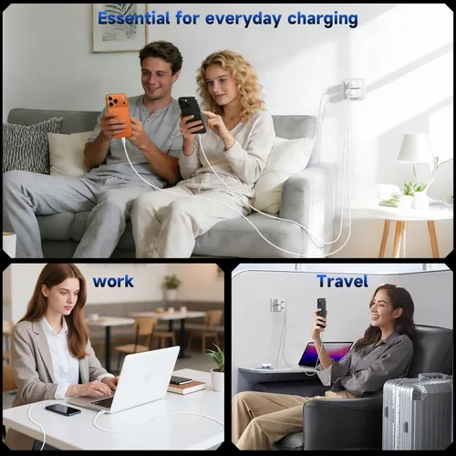 Vista 9 de Cargador para iPhone de carga rápida de 20 W, paquete de 3 con cable USBC a USBC de 6 pies iPhone 17 Charger for Home, Office & Travel, USB C