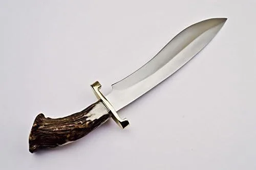 Vista 4 de Cuchillo de caza hecho a mano de acero D2 cuchillo de supervivencia con mango de asta de ciervo (S-963)