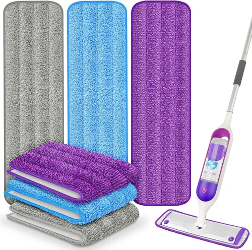 Vista 8 de Paquete de 3 almohadillas reutilizables para mopa Swiffer PowerMop, súper absorción, limpieza de suelos de madera dura multisuperficie, lavables a