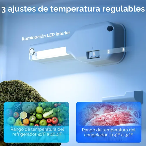 Vista 4 de Electactic - Mini refrigerador de 3.2 pies cúbicos con congelador para dormitorio, oficina, gris 2 Reversible Doors, Adjustable Thermostat &