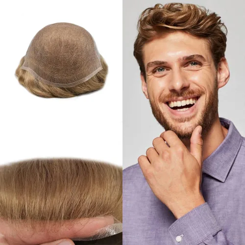 Vista 54 de Toupee para hombres, sistema de reemplazo de cabello humano Remy, nudos blanqueados, encaje frontal, piel fina, para hombre, color gris, pelucas