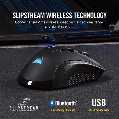 Vista 3 de Corsair Ironclaw Wireless RGB - Mouse para juegos FPS y MOBA - Sensor óptico de 18,000 DPI - Sub-1 ms SLIPSTREAM inalámbrico