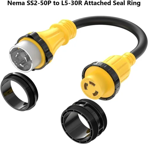 Vista 2 de Marine Shore Cable adaptador de corriente de 50 amperios a 30 amperios NEMA SS2-50P a L5-30R