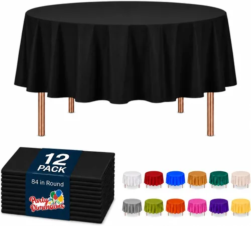 Vista 59 de Party Dimensions Mantel de plástico negro, paquete de 12 manteles rectangulares desechables de 54 x 108 pulgadas para mesas de 6 a 8 pies