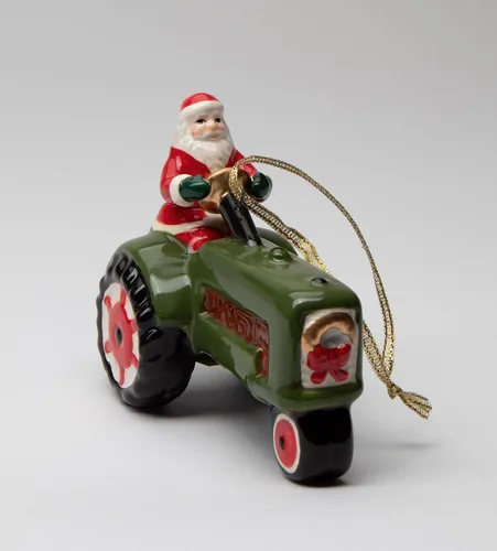 Vista 3 de 57045 - Figura decorativa de tractor de granja de Navidad de cerámica fina, 4 pulgadas de largo