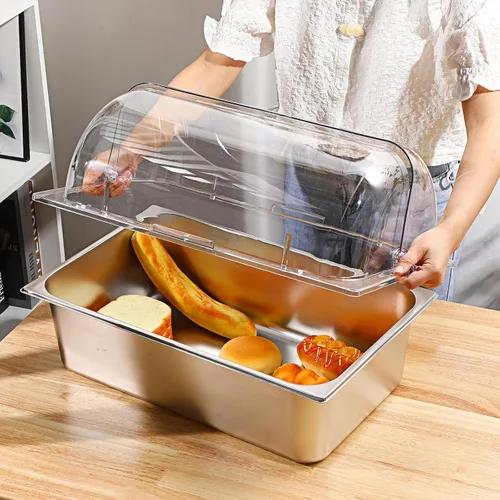 Vista 4 de 2 fundas transparentes para platos de roce de plástico de tamaño completo, tapa enrollable para platos de 21 x 13 x 6.7 pulgadas, tapas de bandeja