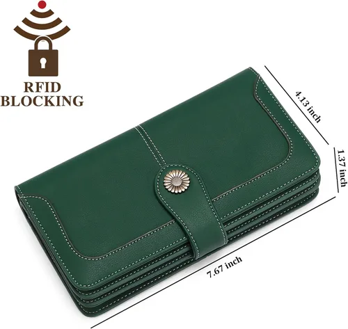 Vista 4 de FALAN MULE Cartera de cuero genuino RFID bloqueo gran capacidad Trifold señoras cartera.