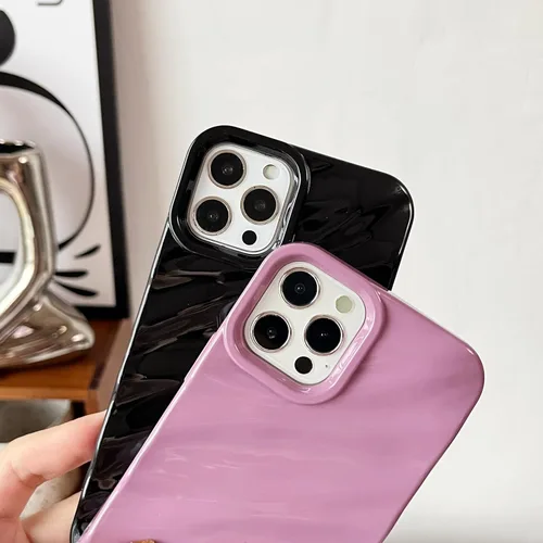 Vista 4 de Caseative Funda para iPhone 12 Pro, funda suave con forma de onda rizada con patrón de ondulación de agua (negro) Water Ripple Pattern Curly Wave