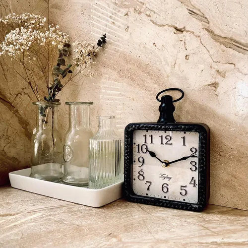 Vista 3 de Retro Rectángulo Metal Silencioso Pequeño Reloj De Pared Negro Rectángulo negro