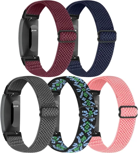 Vista 10 de Correa elástica para reloj, compatible con Fitbit Inspire 3/2/HR/Ace 2/3, correas de repuesto de nailon suave para mujeres y hombres negro+verde
