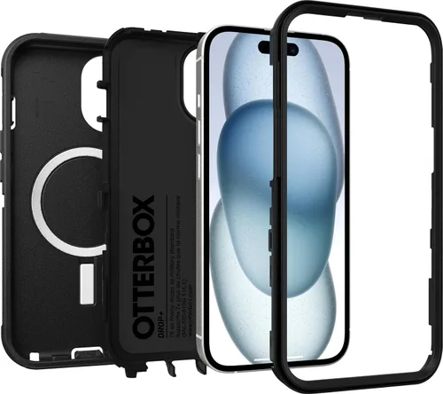 Vista 3 de OtterBox iPhone 16e, 15, 14 y 13 Defender Series - Negro, sin pantalla, resistente y duradero, con protección de puerto, se ajusta a MagSafe