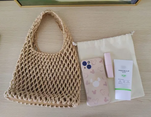 Vista 7 de Mini bolso de mano de pesca con red de pesca, cuerda de algodón, cordón de ganchillo, bolsa de playa tejida para mujeres y niñas