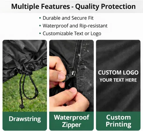 Vista 6 de Cubierta de protección contra el polvo para equipos de ajuste personalizado hecha a medida con texto o logotipo personalizado para muebles y equipos