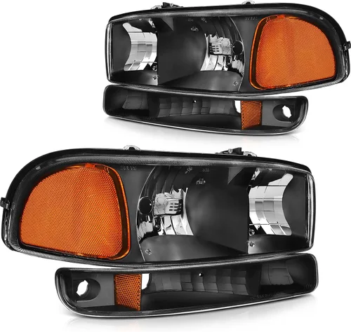 Vista 53 de Conjunto de faros delanteros para Chevy Avalanche 1500 2003-2006 para Avalanche 2500 03-06 para 1500 Classic 2007 carcasa negra reflector ámbar