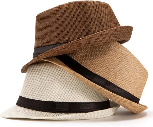 Vista 3 de LADYBRO Sombreros Fedora para hombre - Sombrero de Panamá, sombrero de paja, sombrero de trilby, sombrero de verano (paquete de 3)