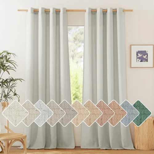 Vista 73 de NICETOWN - Cortinas de lino angora para ventana de cocina sobre el fregadero, con ojales, lino grueso angora, tratamientos cortos para ventanas
