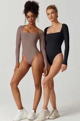 Vista 4 de QINSEN Body sexy de manga larga con cuello cuadrado para mujer