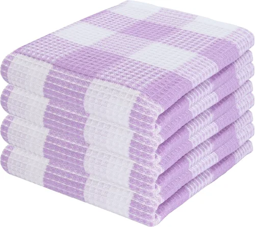 Vista 13 de PurpleEssences Trapos de cocina a cuadros con tejido de gofre, 100% algodón, 12 x 12 pulgadas, suaves, absorbentes, de secado rápido, trapos